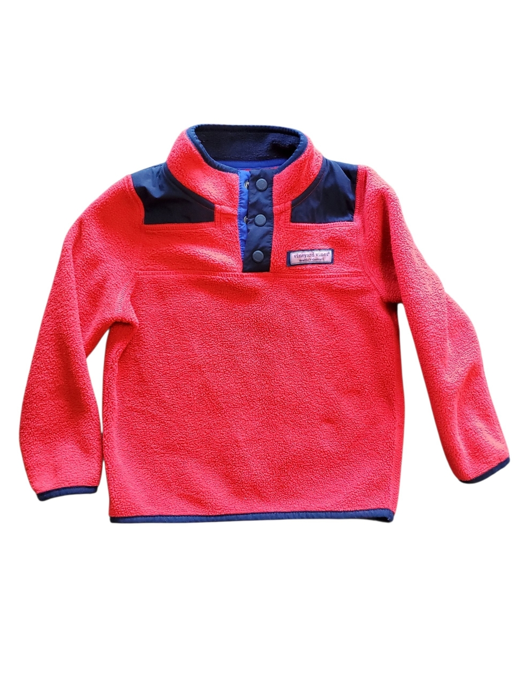 Vineyard Vines Kids Red Fleece Snap Pullover with Navy Trim 3T